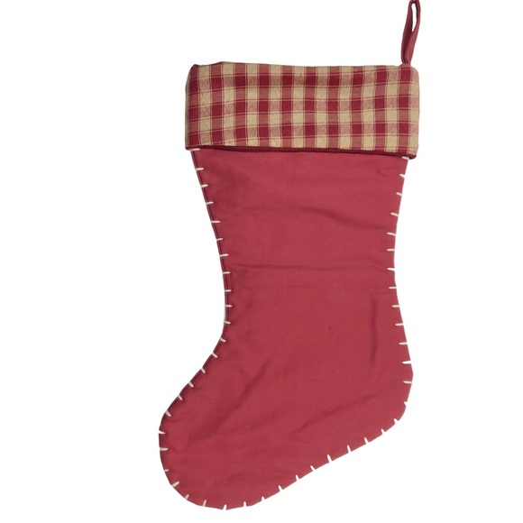 Christmas Stocking Ho Ho Ho Country Santa Dark Red Gingham & Appliqué - Picture 3 of 7